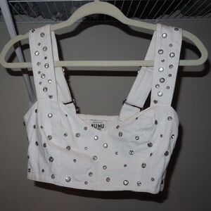 Show Me Your MuMu White Studded Crop Top